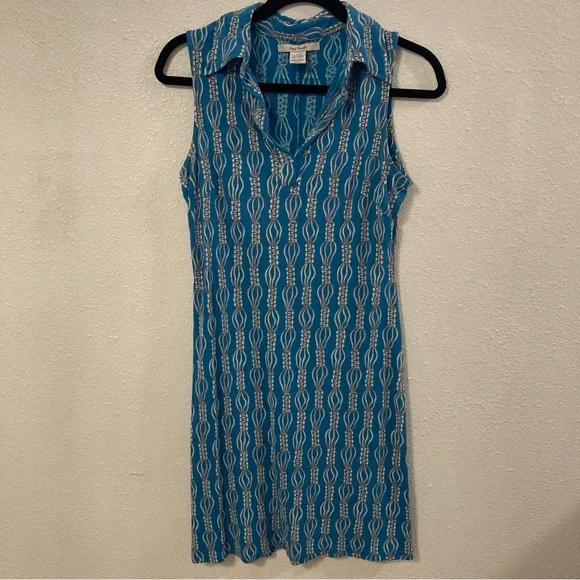 Free People Midi Dress Blue Patterned Sleeveless Rayon Collared Size M - Picture 1 of 11